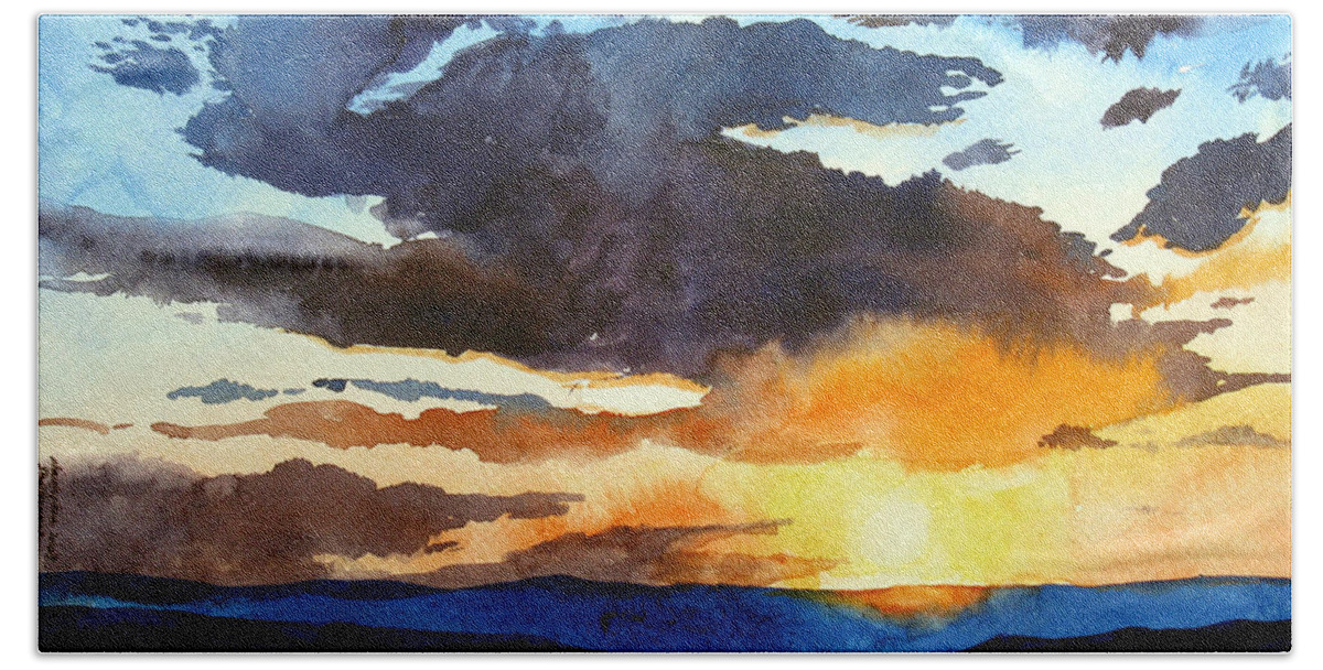 Sunset Bath Towel featuring the painting The Glory of the Sunset by Christopher Shellhammer