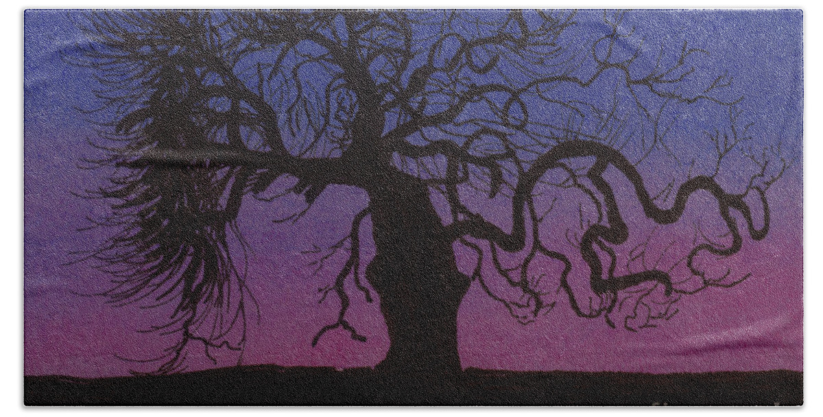 Tree Hand Towel featuring the painting The Gnarly Tree by Jackie Irwin