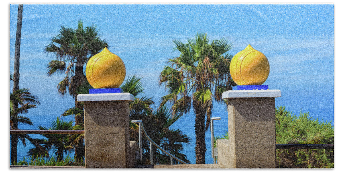 Encinitas Bath Towel featuring the photograph The Golden Domes by Joseph S Giacalone