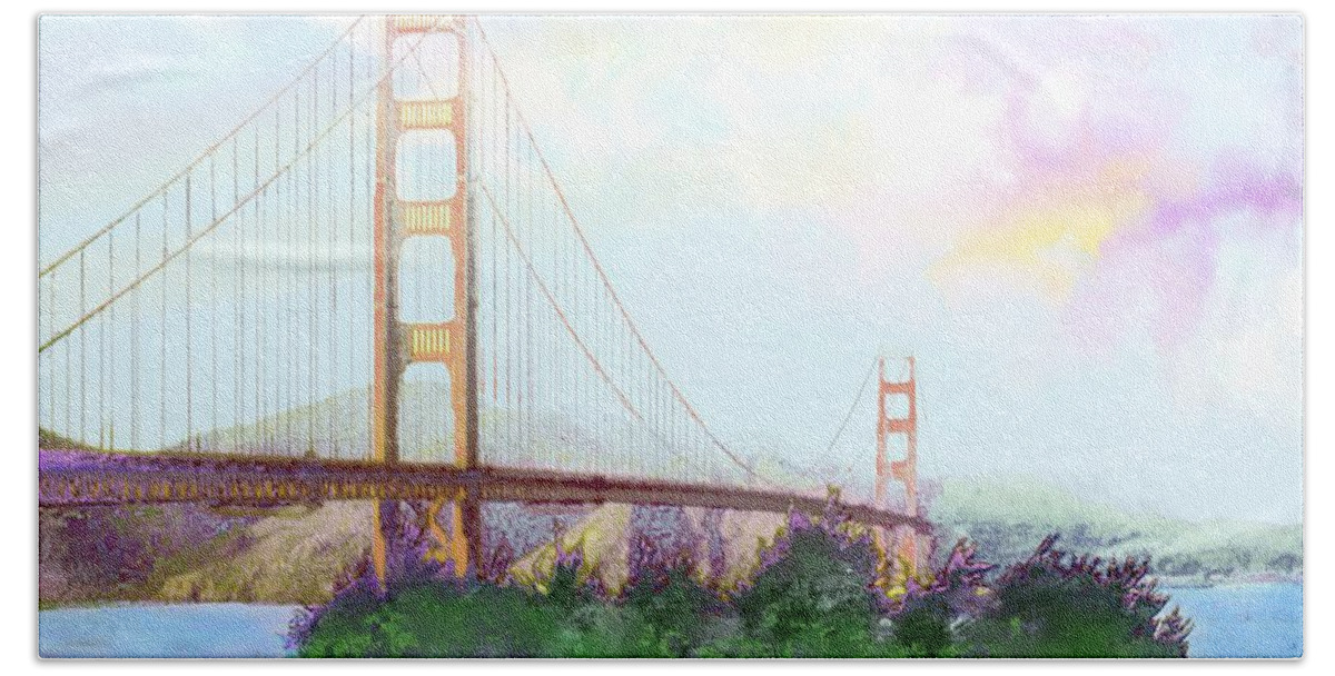 Victor Shelley Hand Towel featuring the painting The Golden Gate by Victor Shelley