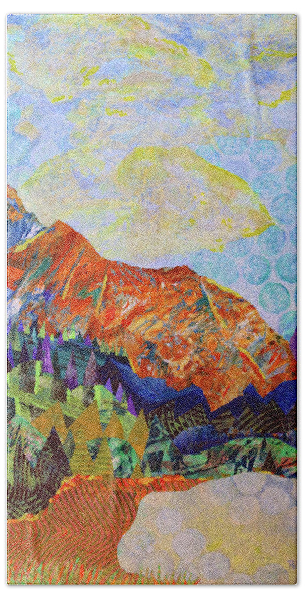 Monoprint Collage Bath Towel featuring the painting The Golden Hour by Polly Castor