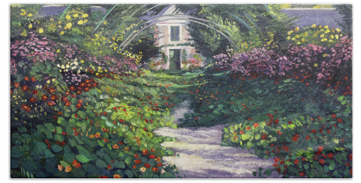 Landscape Bath Towel featuring the painting The Grande Allee Giverny by David Lloyd Glover