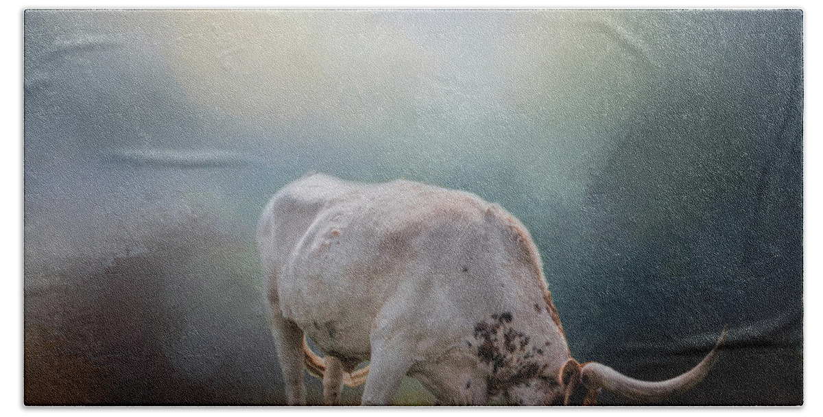 Animals Hand Towel featuring the photograph The Grazing Texas Longhorn by David and Carol Kelly