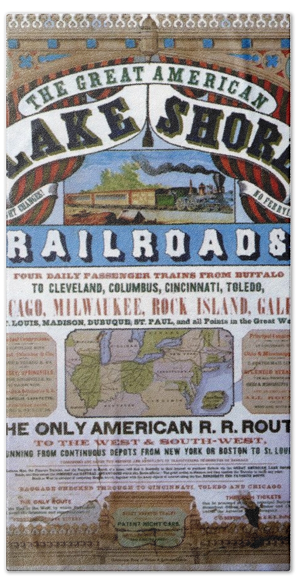 Great American Lake Shore Railroads Hand Towel featuring the painting The Great American Lake Shore Railroads - Vintage Advertising Poster - Art Nouveau Style by Studio Grafiikka