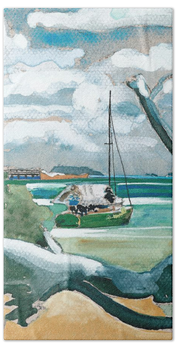 Landscape Australia Bath Towel featuring the painting The Great Sandy Strait, Fraser Island by Joan Cordell