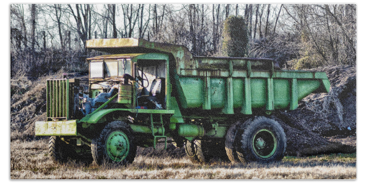The Green Dump Truck Hand Towel featuring the photograph The Green Dump Truck by Bill Cannon