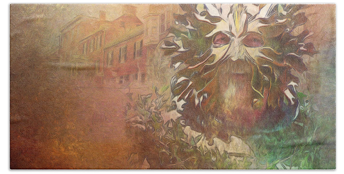 Julia Springer Hand Towel featuring the photograph The Green Man Cometh by Julia Springer