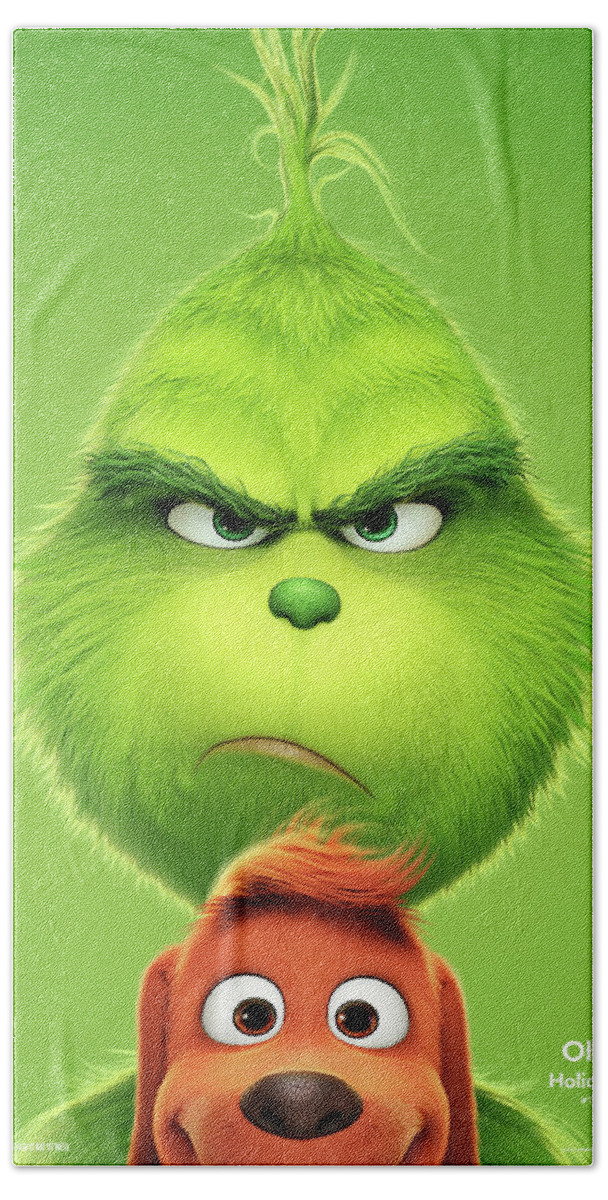 Movie Poster Bath Towel featuring the mixed media The Grinch 2018 A by Movie Poster Prints