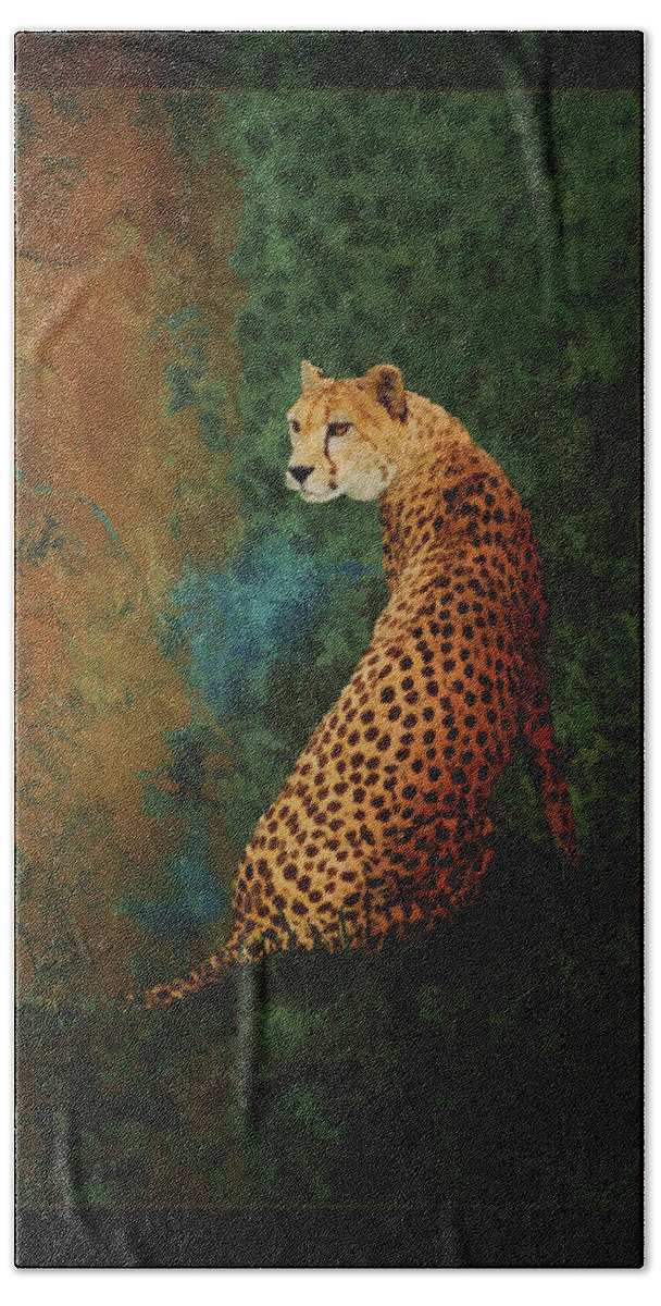 Cheetah Hand Towel featuring the photograph The Guard at the Temple by Melinda Hughes-Berland