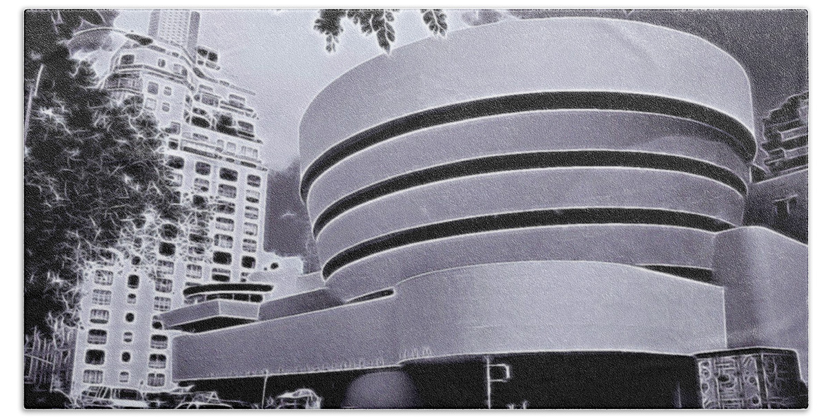 The Guggenheim Bath Towel featuring the photograph The Guggenheim Black and White by Allen Beatty