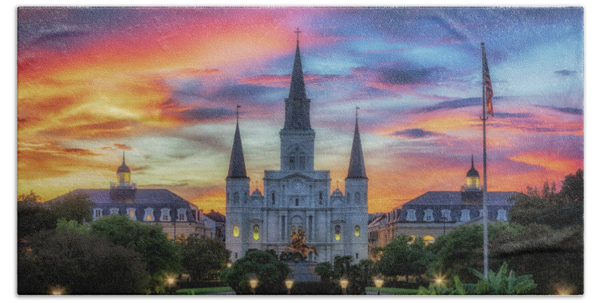 Saint Louis Cathedral Hand Towel featuring the photograph The Heart of Old New Orleans by Susan Rissi Tregoning