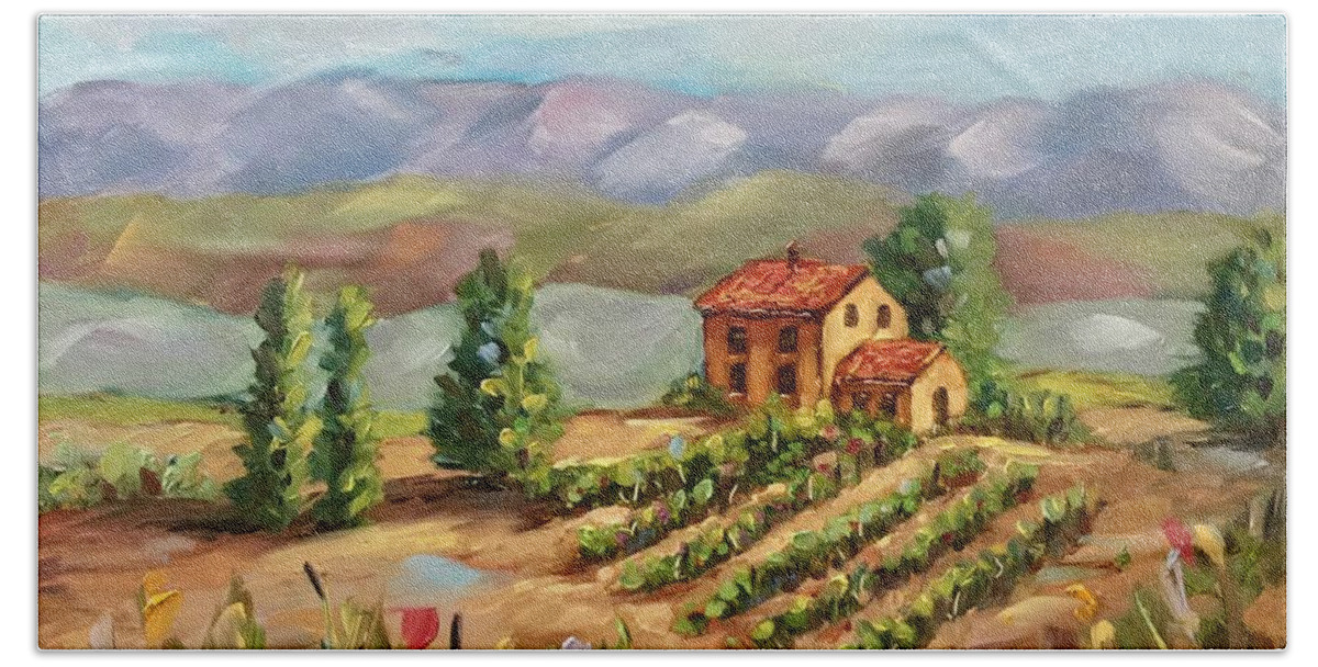 Tuscan Bath Towel featuring the painting The Hills are Alive by Patsy Walton