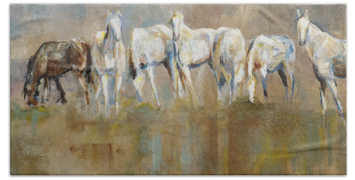 Horses Hand Towel featuring the painting The Horizon Line by Frances Marino