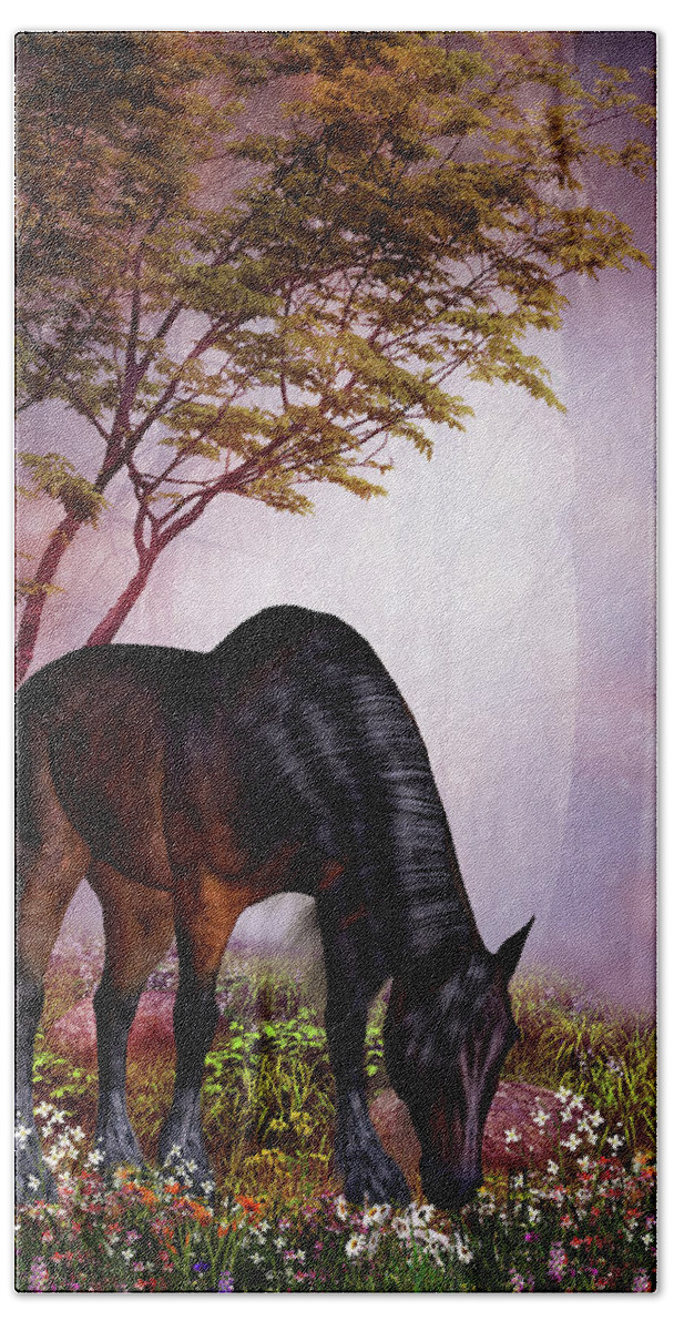 The Horse Bath Sheet featuring the digital art The Horse by John Junek