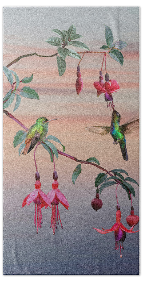 The Hummingbird Fuchsia Bath Towel by M Spadecaller Pixels