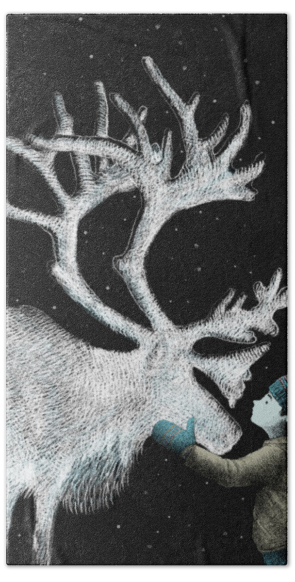 Reindeer Hand Towel featuring the drawing The Ice Garden by Eric Fan