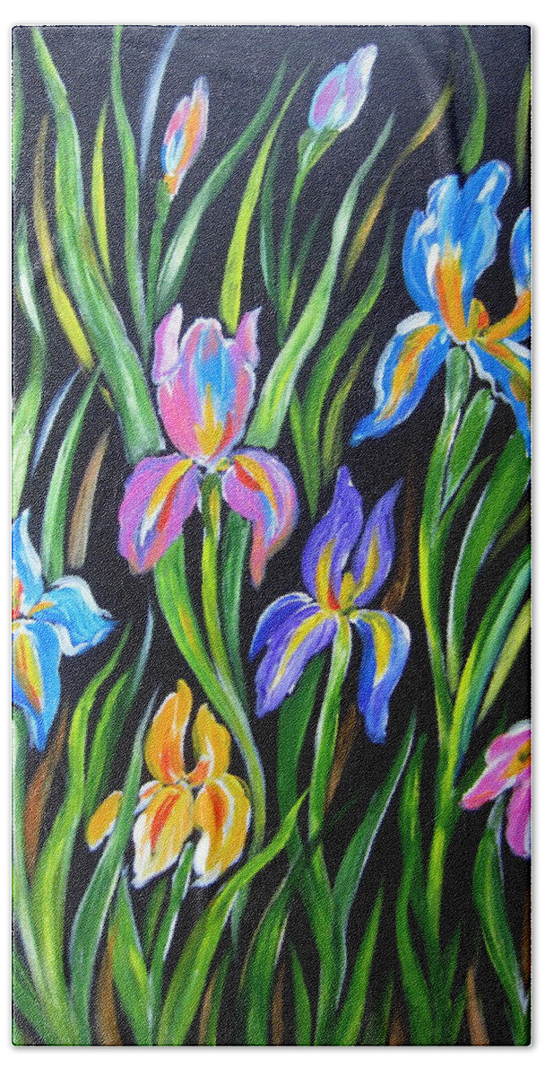 Irises Bath Towel featuring the painting The Irises by Roberto Gagliardi