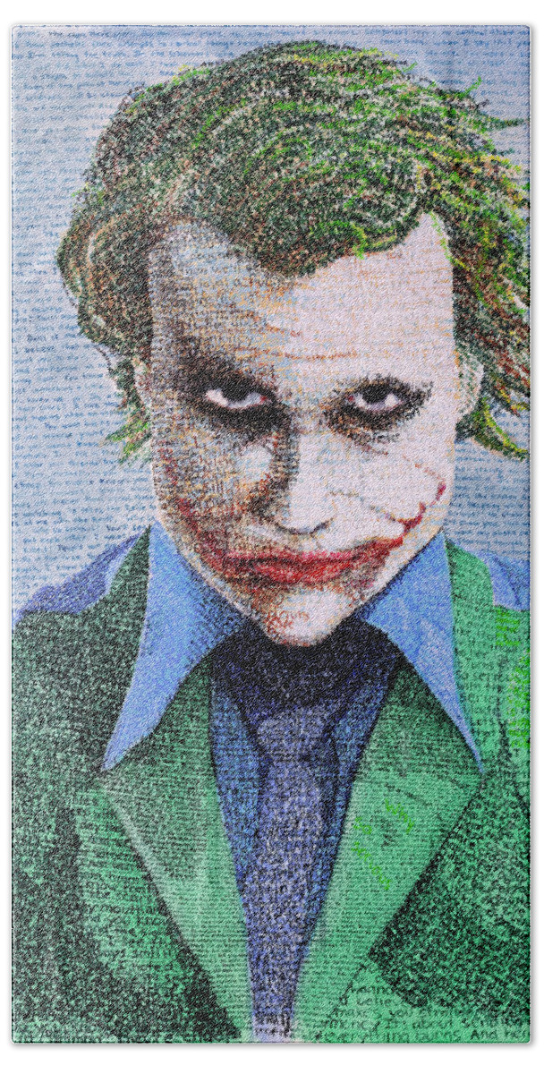 Joker Bath Sheet featuring the painting The Joker in His Own Words by Phil Vance