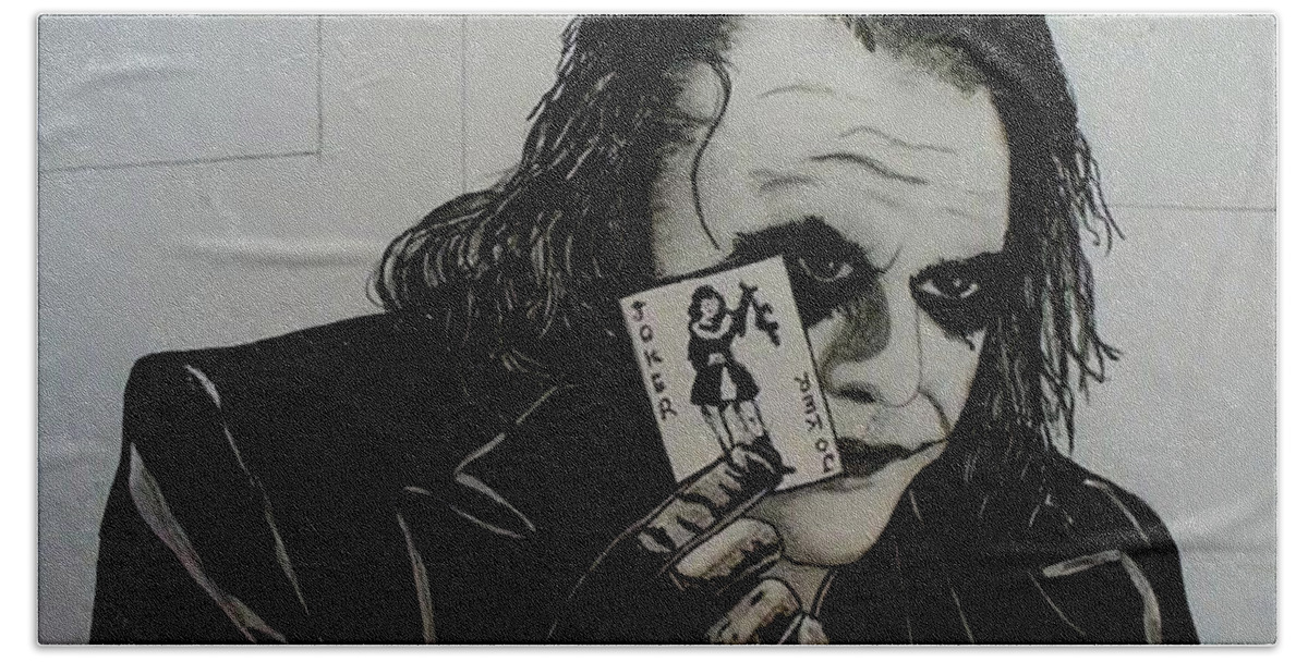 The Joker Hand Towel featuring the drawing The Joker by Pj LockhArt
