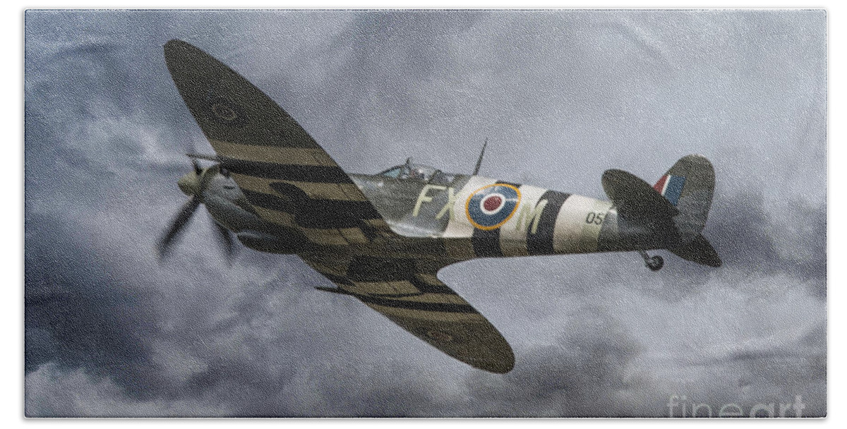 Supermarine Bath Towel featuring the digital art The Kent Spitfire by Airpower Art