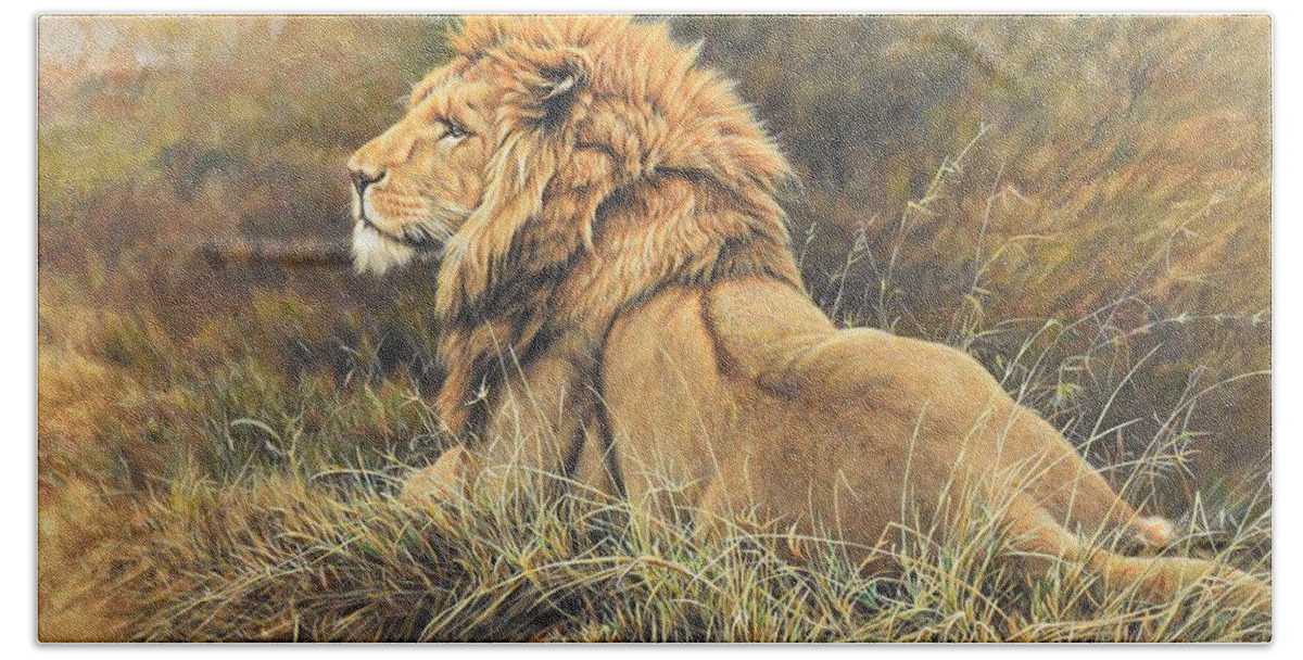 Lion Hand Towel featuring the photograph The King Lion Study by Alan M Hunt