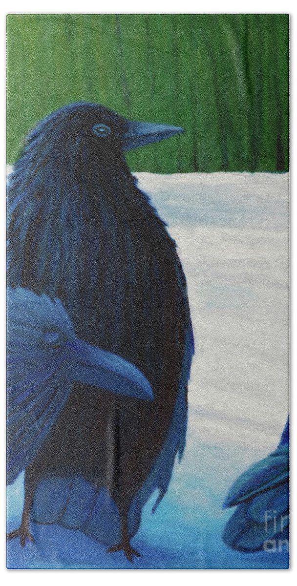 Ravens Bath Towel featuring the painting The Known and the Unknown by Brian Commerford