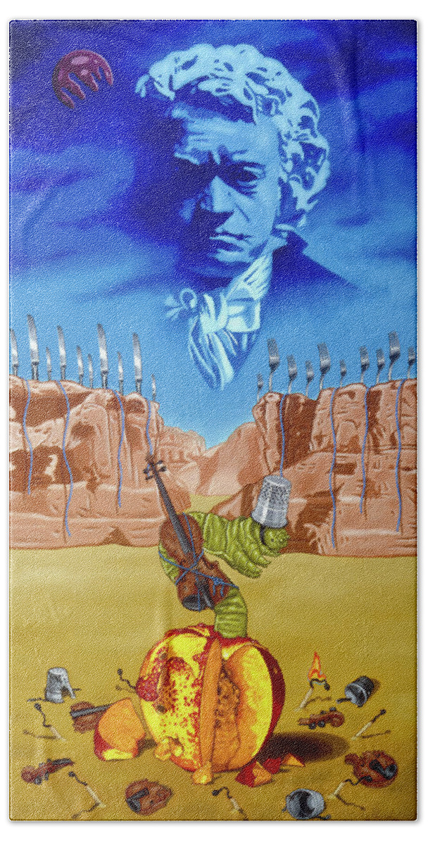  Bath Towel featuring the painting The Last Soldier an Ode to Beethoven by Paxton Mobley