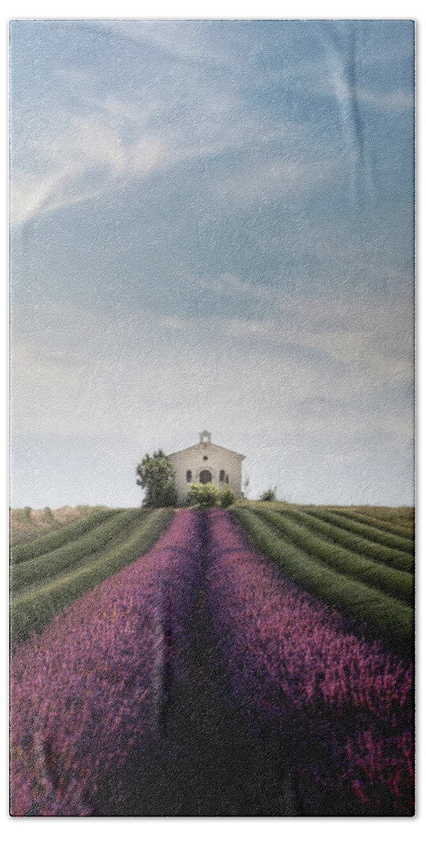 Provence Bath Towel featuring the photograph The lavender chapel by Joana Kruse