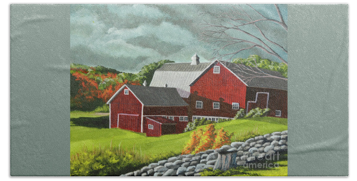Barn Painting Bath Towel featuring the painting The Light After The Storm by Charlotte Blanchard