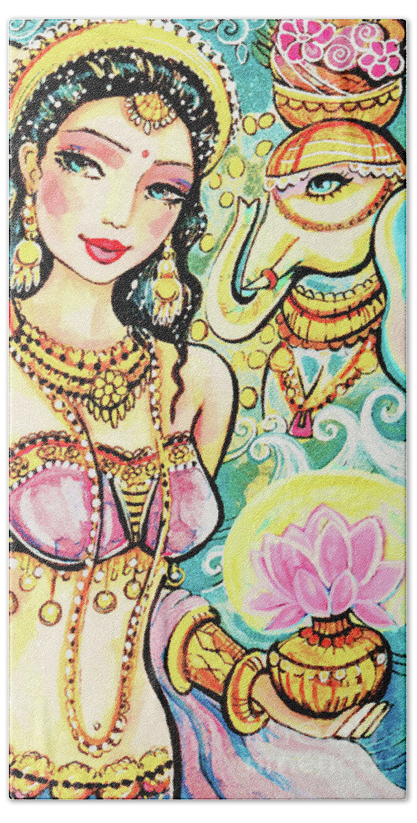 Indian Goddess Hand Towel featuring the painting The Light of Lakshmi by Eva Campbell