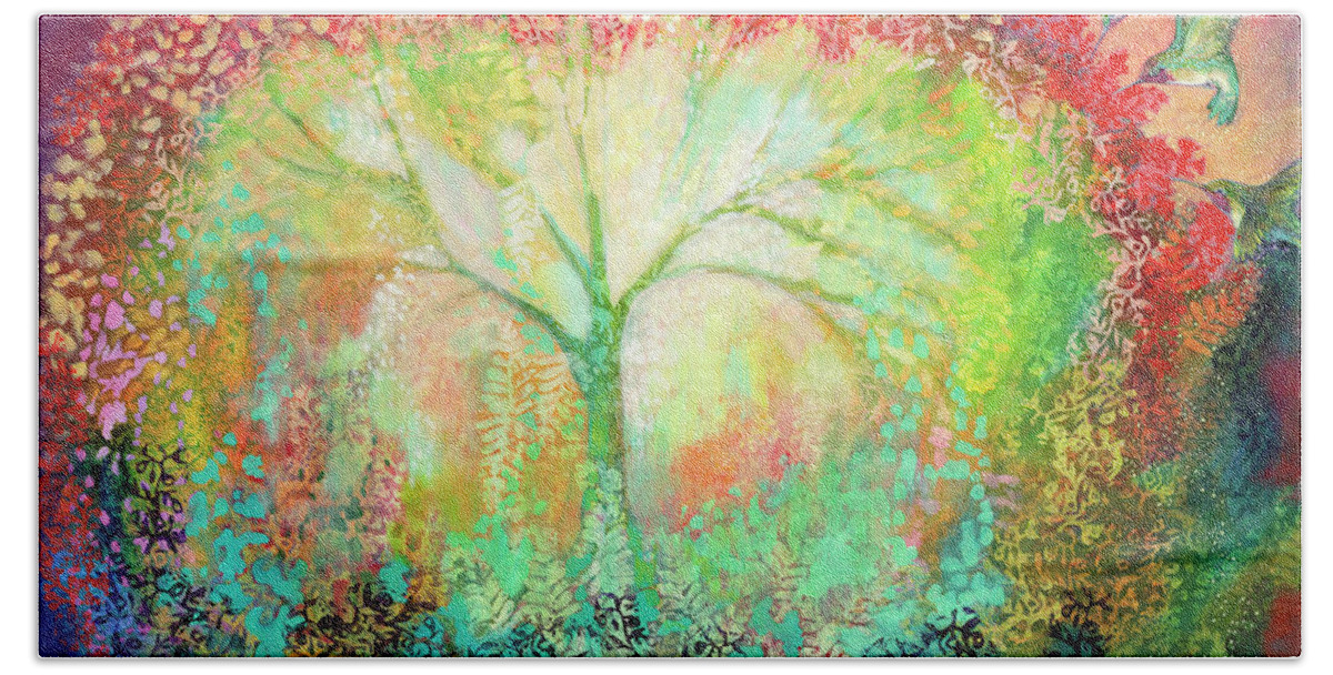 Tree Bath Sheet featuring the painting The Light Within by Jennifer Lommers