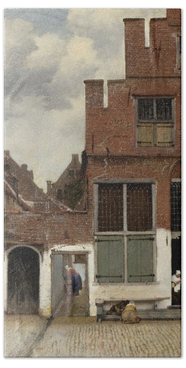 Johannes Vermeer Hand Towel featuring the painting The Little Street, 1658 by Vincent Monozlay