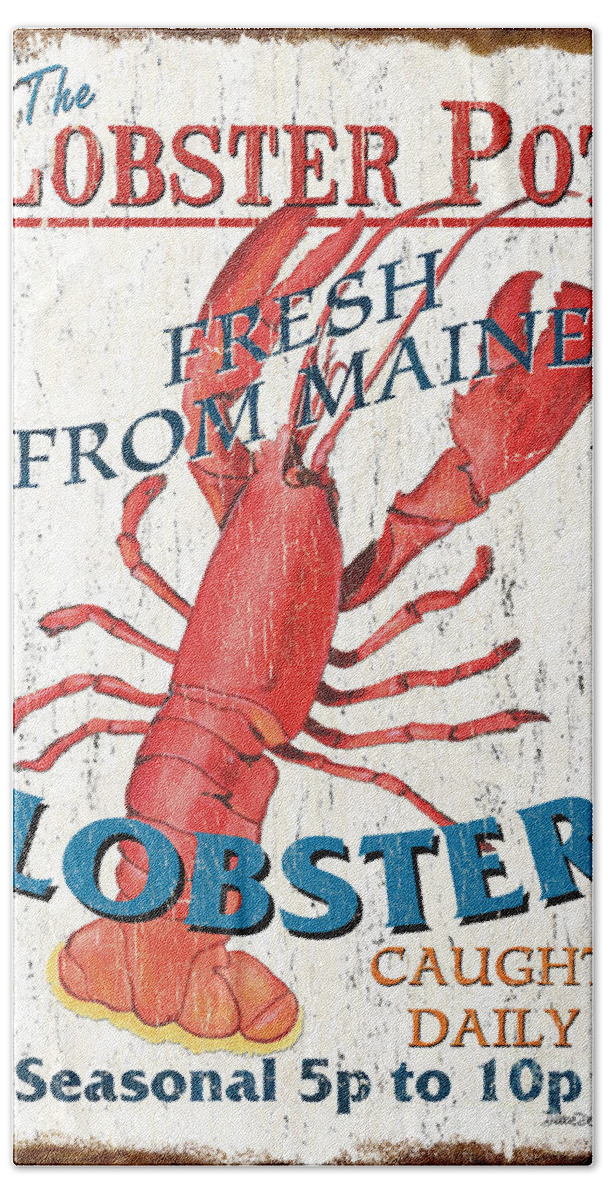 Lobster Bath Sheet featuring the painting The Lobster Pot by Debbie DeWitt