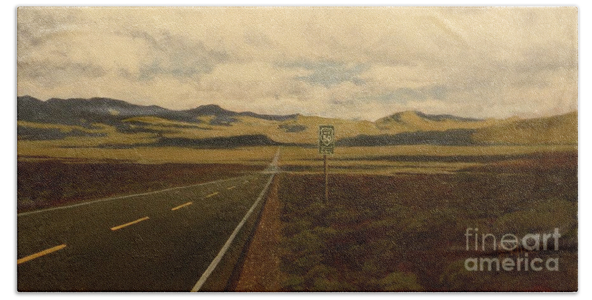 Nevada Bath Towel featuring the painting The Loneliest Road by Paul K Hill