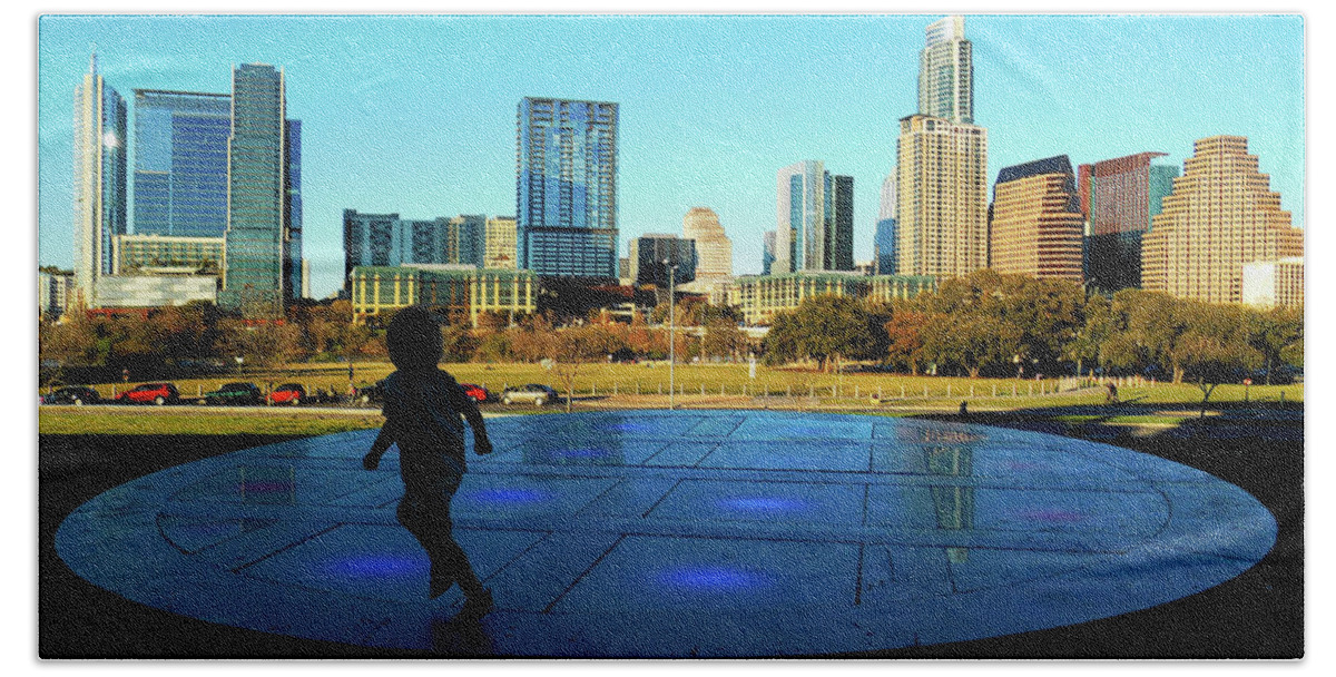 The Long Center Bath Towel featuring the photograph The Long Center - Austin Skyline from City Terrace by Felipe Adan Lerma