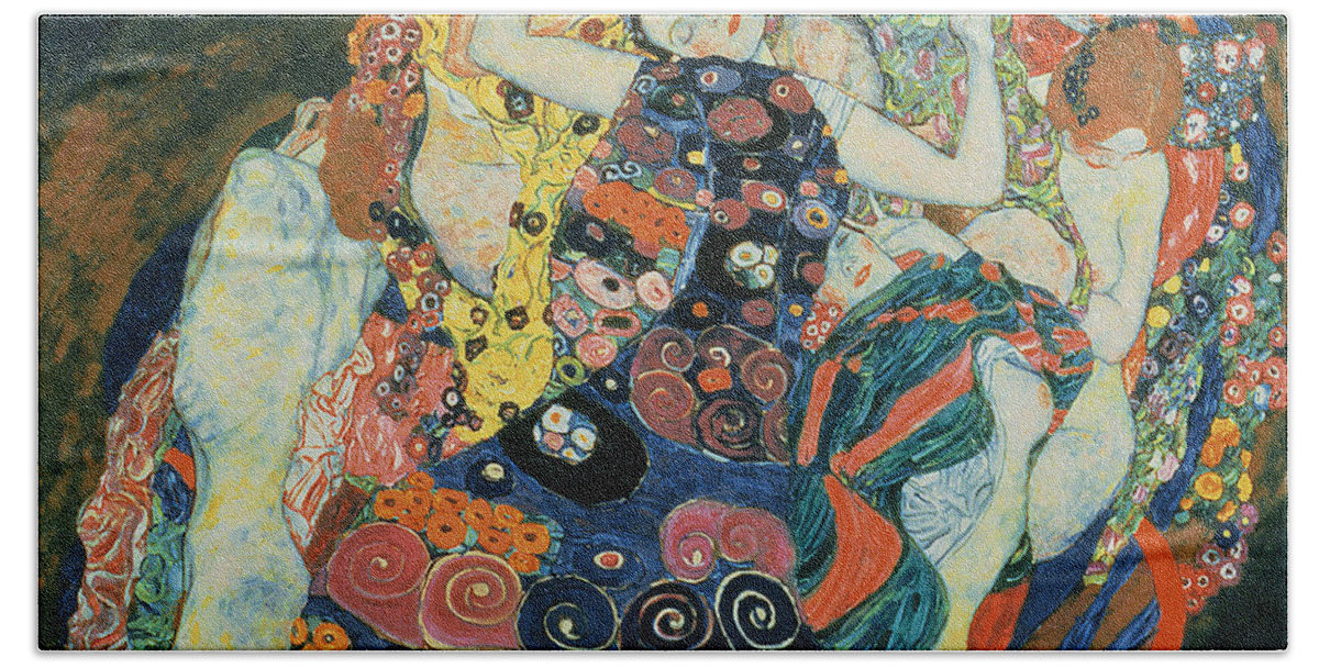 The Maiden Hand Towel featuring the painting The Maiden by Gustav Klimt