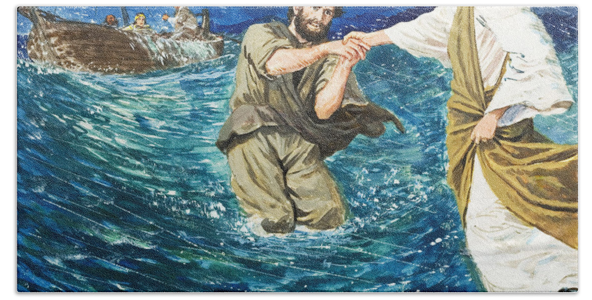 The Miracles Of Jesus Walking On Water Bath Towel