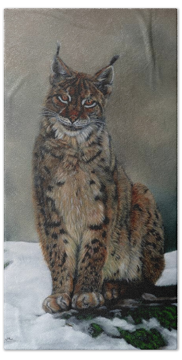 Lynx Hand Towel featuring the painting The Missing Lynx by John Neeve