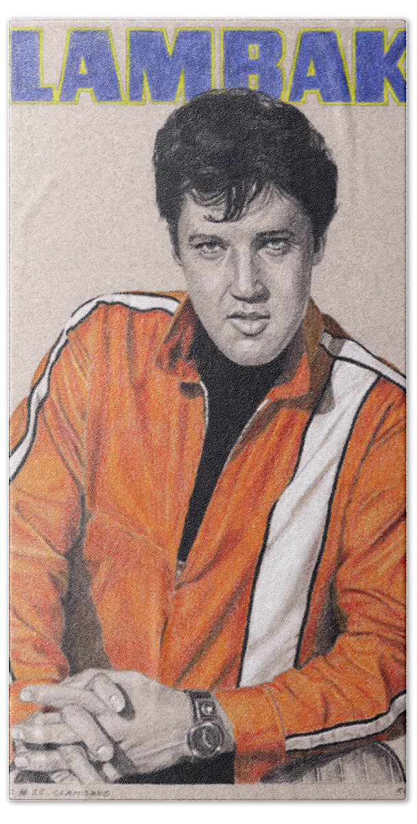 Elvis Bath Towel featuring the drawing The Movies #25, Clambake by Rob De Vries