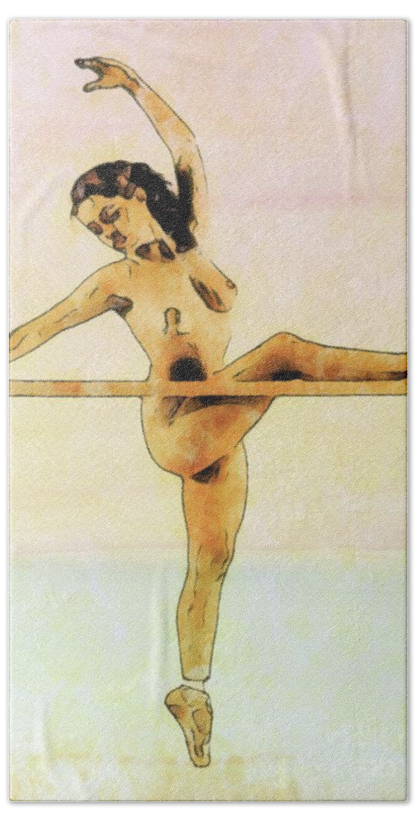 Ballerina Bath Towel featuring the digital art The Naked Ballerina by Mary Bassett by Esoterica Art Agency
