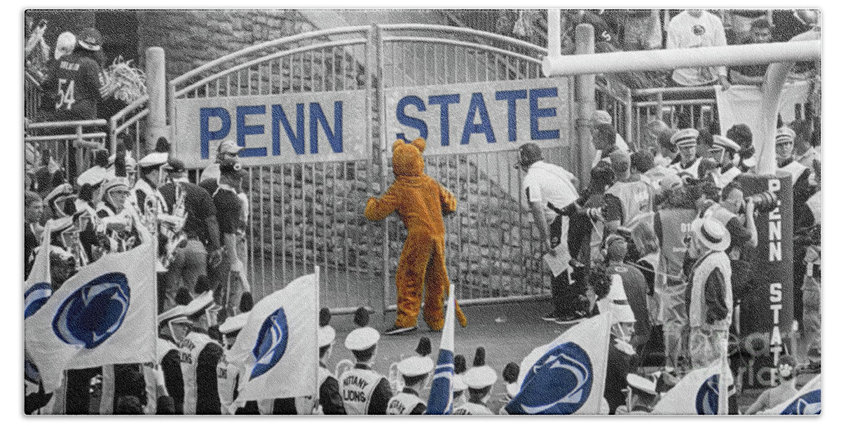 Entrance. Football Hand Towel featuring the photograph The Name On The Gate by Tom Gari Gallery-Three-Photography
