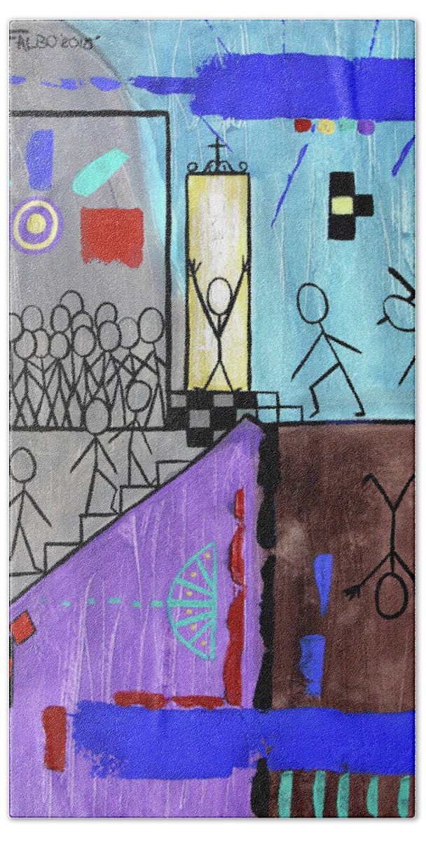 Abstract Bath Towel featuring the painting The Narrow Door Matthew 7-13-14 by Anthony Falbo