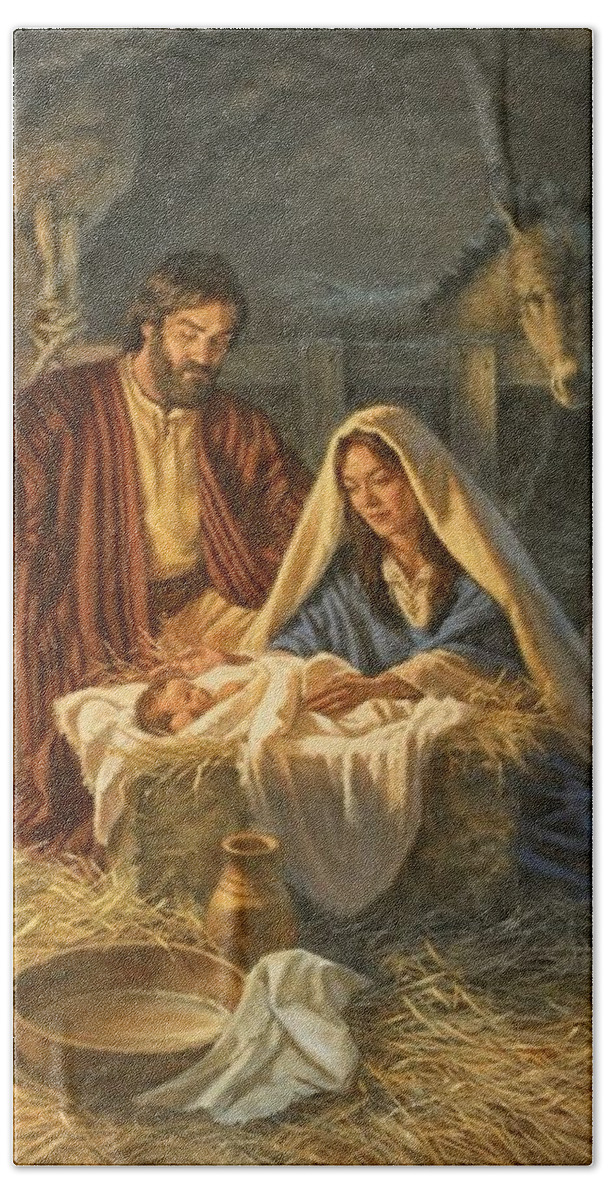 Nativity Bath Towel featuring the painting The Nativity by Artist Unknown