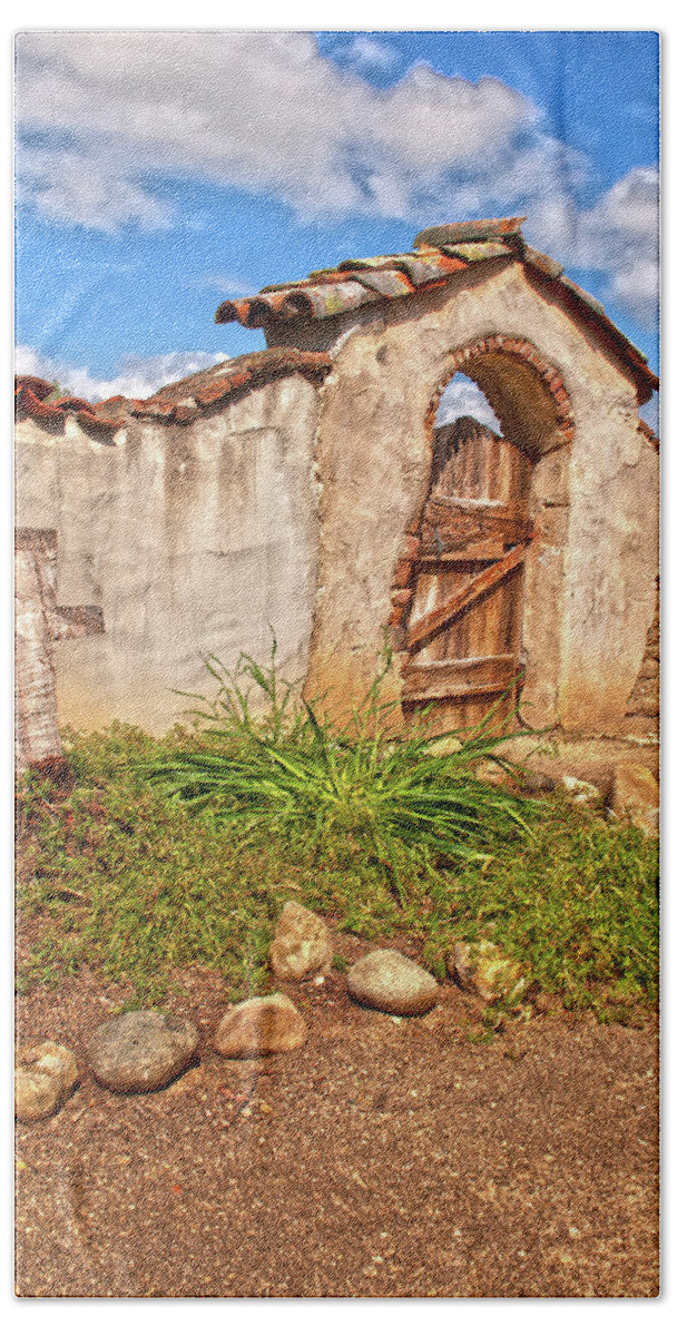 California Missions Bath Towel featuring the photograph The North Gate - Mission San Miguel Arcangel, California by Denise Strahm
