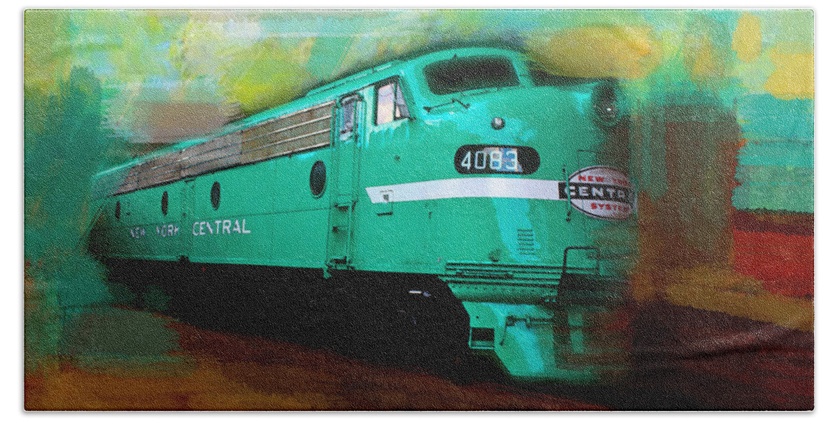 Train Art Hand Towel featuring the painting FLASH II The NY Central 4083 Train by Iconic Images Art Gallery David Pucciarelli