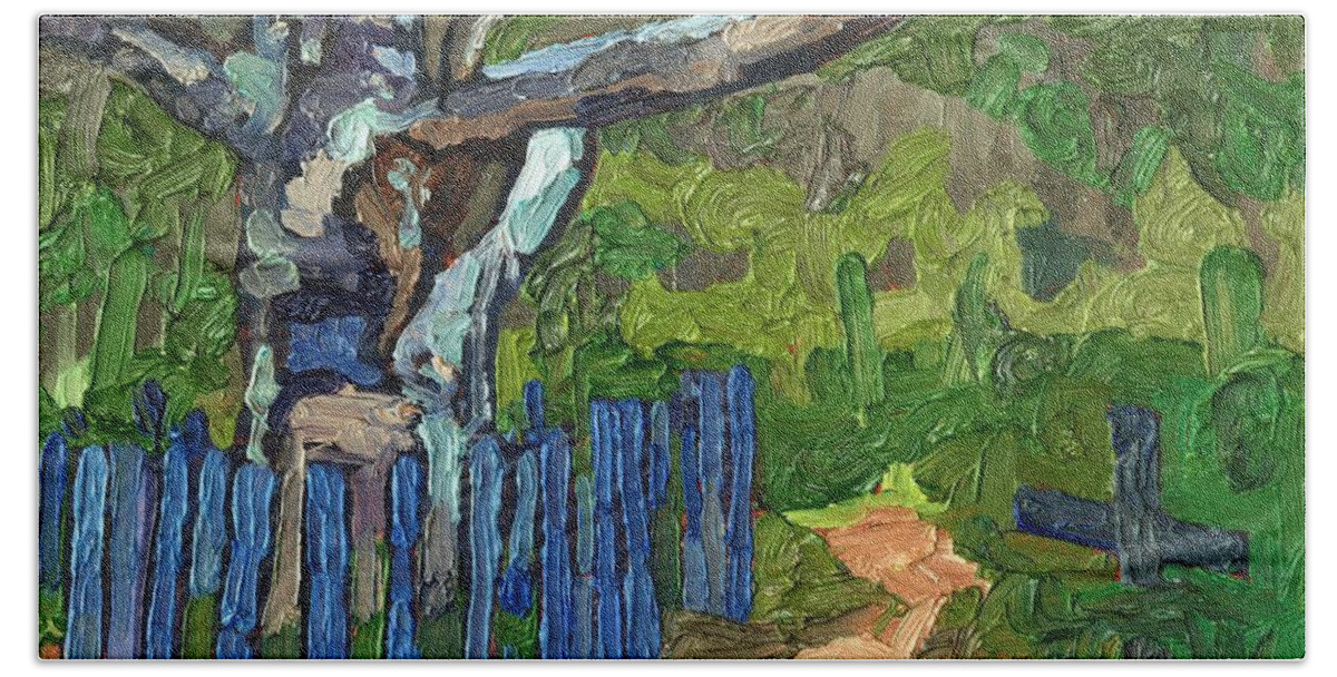 Birch Bath Towel featuring the painting The Old Birch by Phil Chadwick