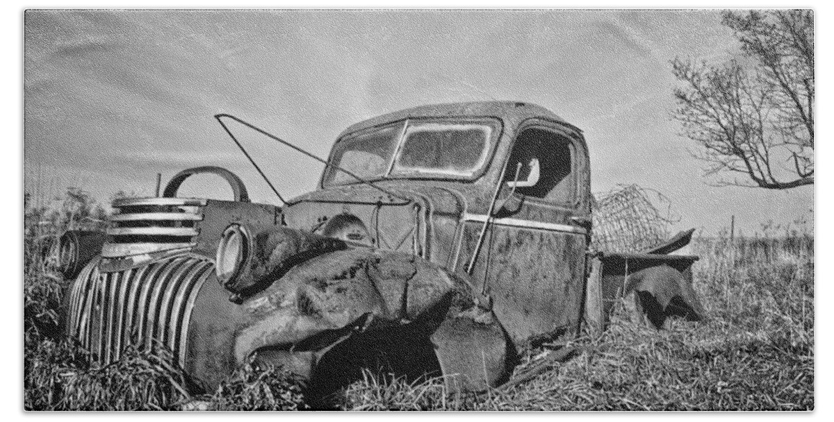Pickup Hand Towel featuring the photograph The Old Pickup BNW by Bonfire Photography
