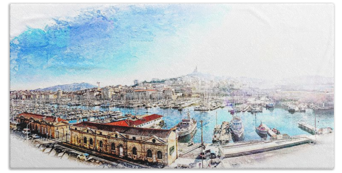 The Old Port Of Marseille Hand Towel featuring the photograph The Old Port of Marseille 2 by Jean Francois Gil