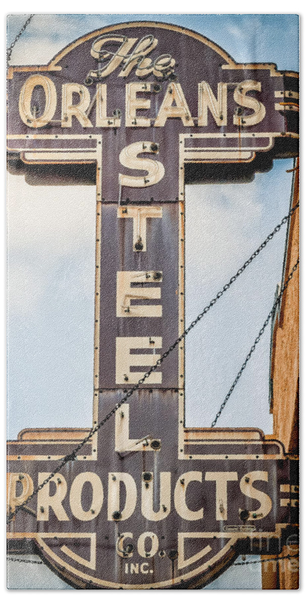 Sign Bath Towel featuring the photograph The Orleans Steel Products Sign by Kathleen K Parker