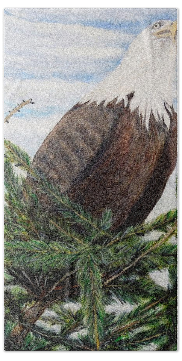 Eagle Hand Towel featuring the painting The Oversee'er by Marilyn McNish